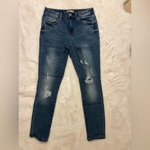 Altar'd State Blue Skinny Jeans with Distressed Details